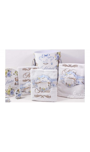 Trusou botez cu ursuleti ponei si flori albastre Teddy Bear Blue 11